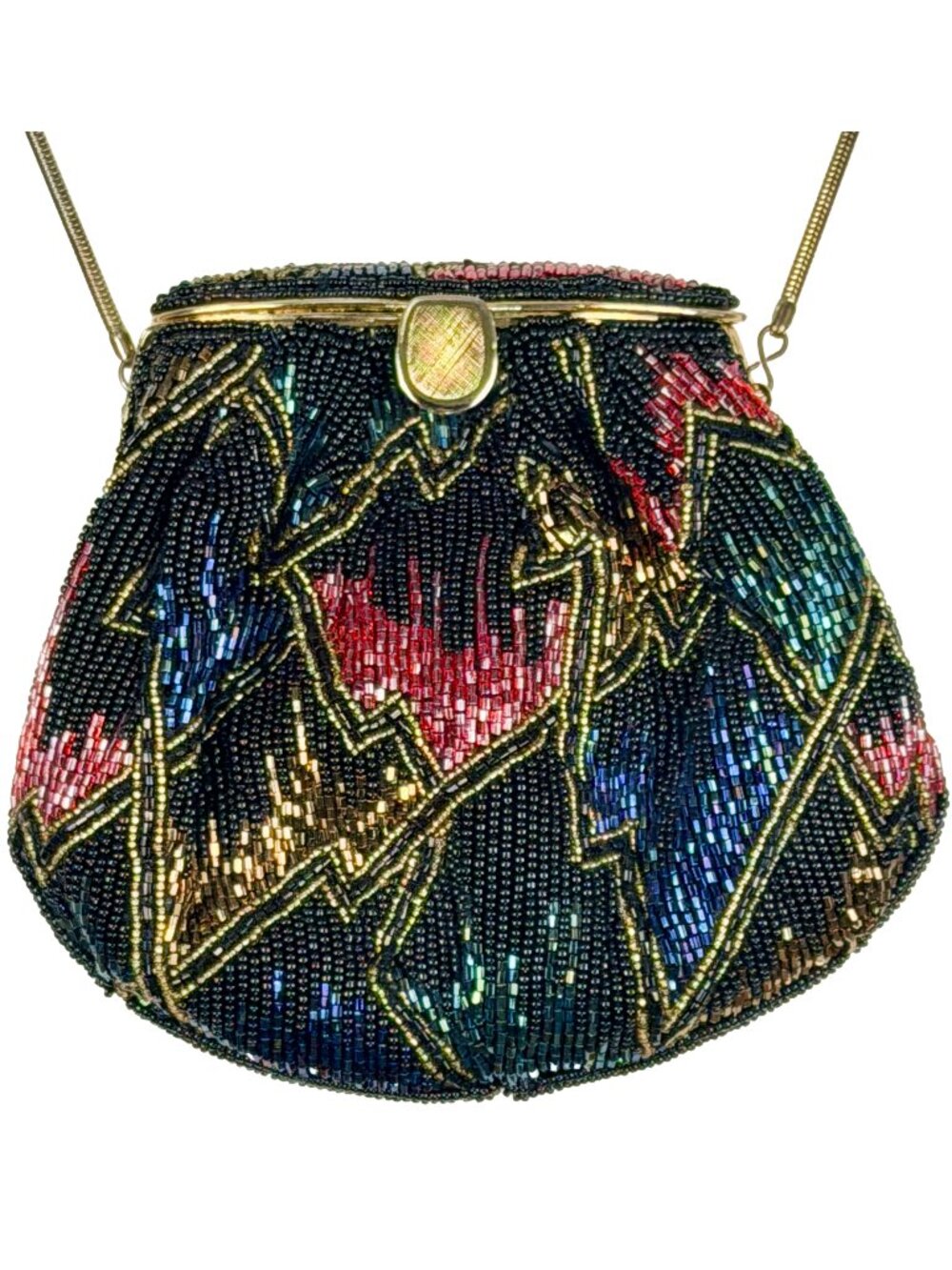 Vintage Beaded Evening Bag Geometric Art Deco Crossbody Clutch Purse Black Multi
